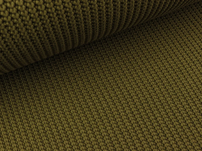 Reststück 8cm - Strickstoff Grobstrick gerippt khaki uni