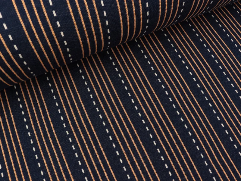 Reststück 38cm - Hamburger Liebe Jacquard Sparkle Lines blue navy-winterweiß-melone-kupfer