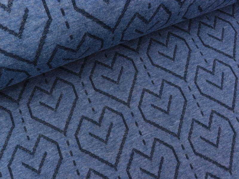 Reststück 37cm - Hamburger Liebe Darling Things Jacquard Knit Stepper Heartfelt jeansblau meliert-blue navy