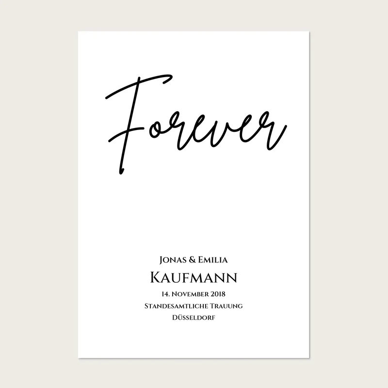 Personalisiertes Hochzeitsposter "Forever" | Hochzeitsgeschenk Bild mit Namen und Datum