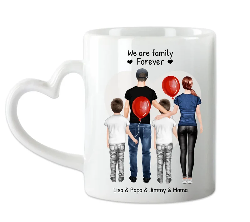 Personalisierte Tasse mit Familie 2 Kinder | Mama, Papa, 2 Kinder, Sohn oder Tochter | Geburtstagsgeschenk - Weihnachtsgeschenkidee