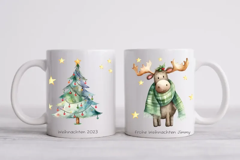 Geschenk Nikolaus, Weihnachten personalisiert - Kindertasse, Kinderbecher, Kinderteller - Nikolaustasse, Weihnachtstasse - mit Name