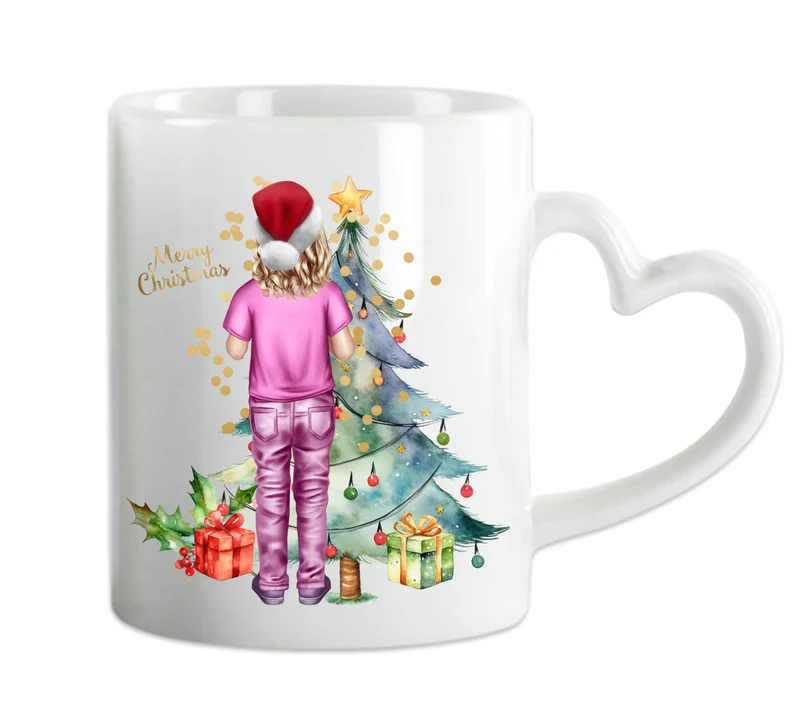 Personalisiertes Kinder Weihnachtsgeschenk Tasse / Teller Junge, Mädchen mit Name und Outfit