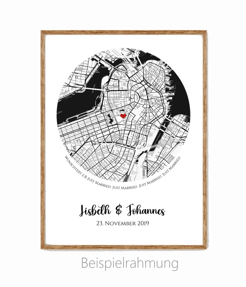 Wo alles begann personalisiertes Hochzeitsgeschenk Just Married | Stadtkarten Poster Geschenk Hochzeit Hochzeitstag, Jahrestag, Verlobung