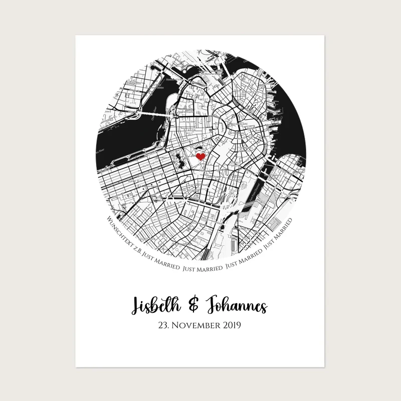 Wo alles begann personalisiertes Hochzeitsgeschenk Just Married | Stadtkarten Poster Geschenk Hochzeit Hochzeitstag, Jahrestag, Verlobung