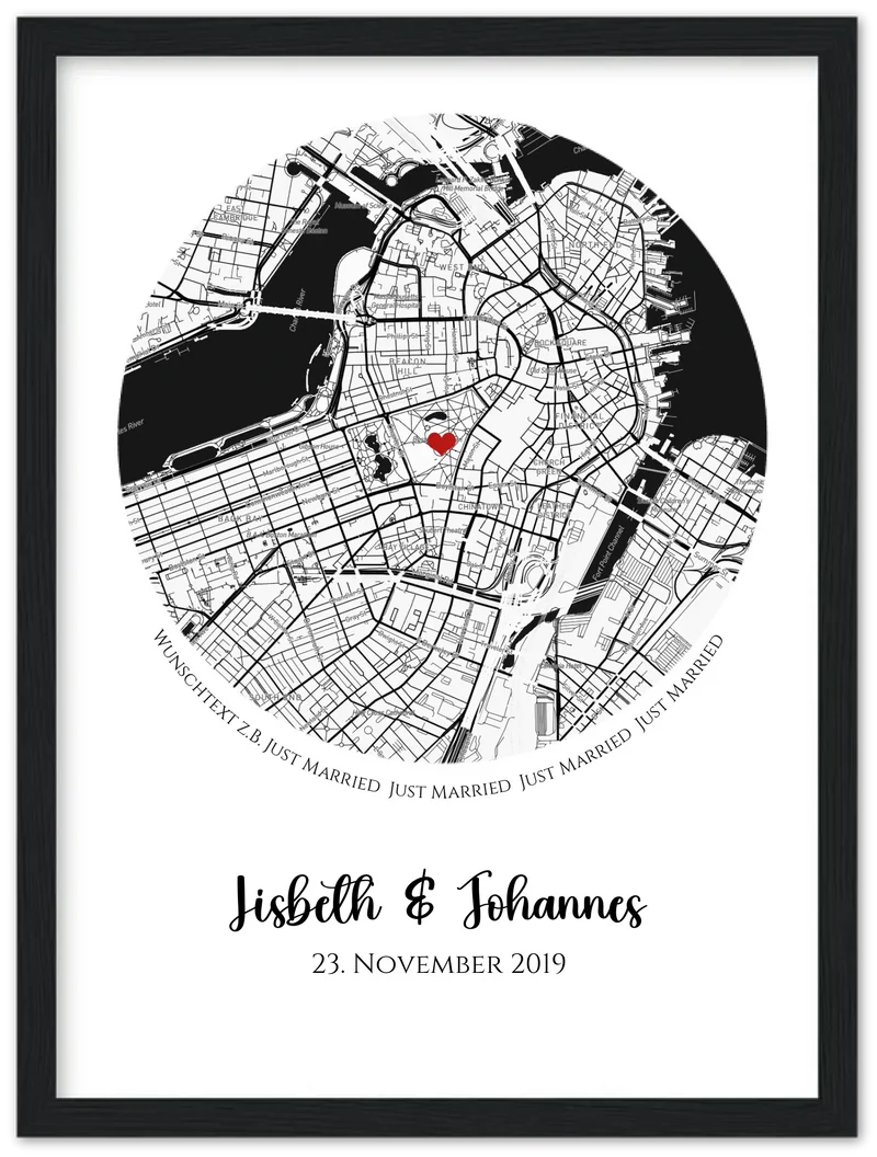 Wo alles begann personalisiertes Hochzeitsgeschenk Just Married | Stadtkarten Poster Geschenk Hochzeit Hochzeitstag, Jahrestag, Verlobung