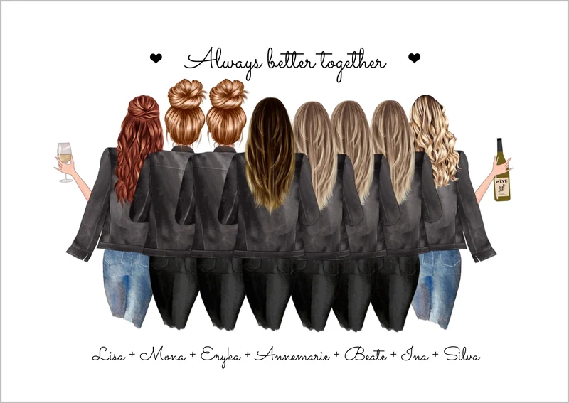 8 Freundinnen Bild individuell mit Namen Spruch personalisieren - Geburtstagsgeschenk Poster