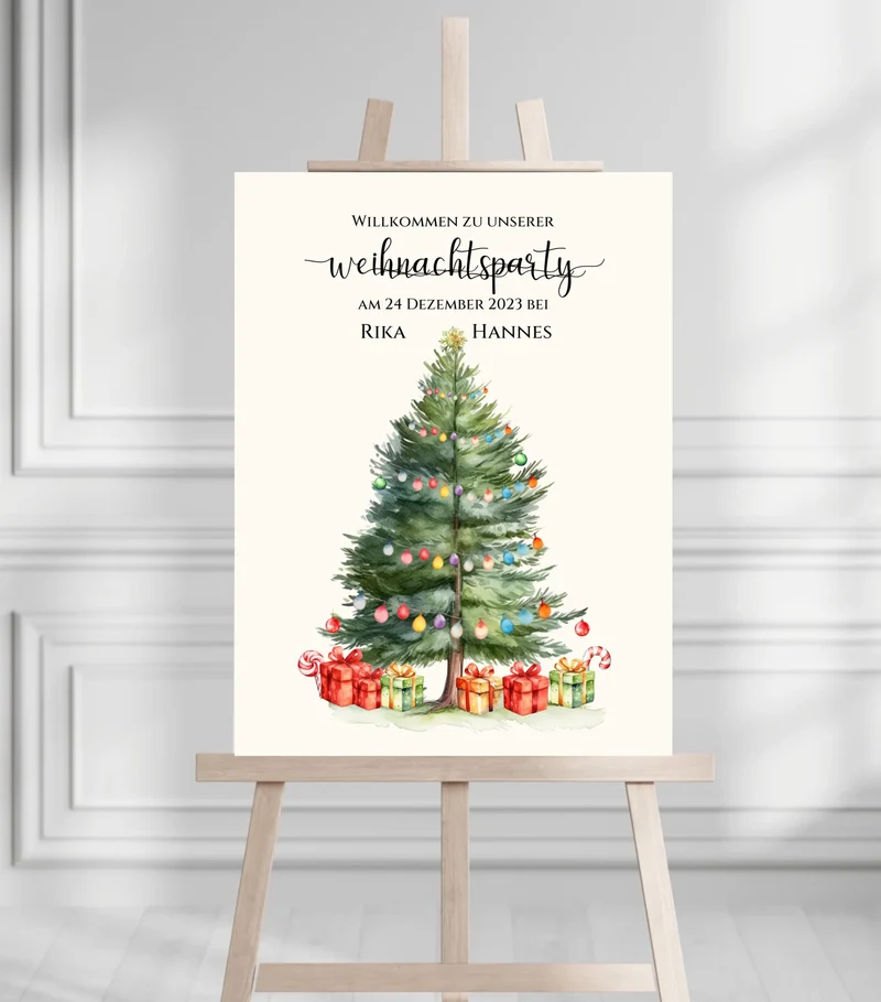 Weihnachtsposter | Willkommensschild Weihnachten | Einladung Weihnachtsfest | Weihnachtsschild Willkommen Schild mit Tannenbaum