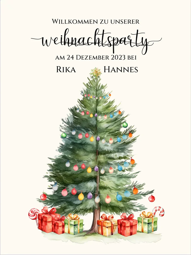 Weihnachtsposter | Willkommensschild Weihnachten | Einladung Weihnachtsfest | Weihnachtsschild Willkommen Schild mit Tannenbaum