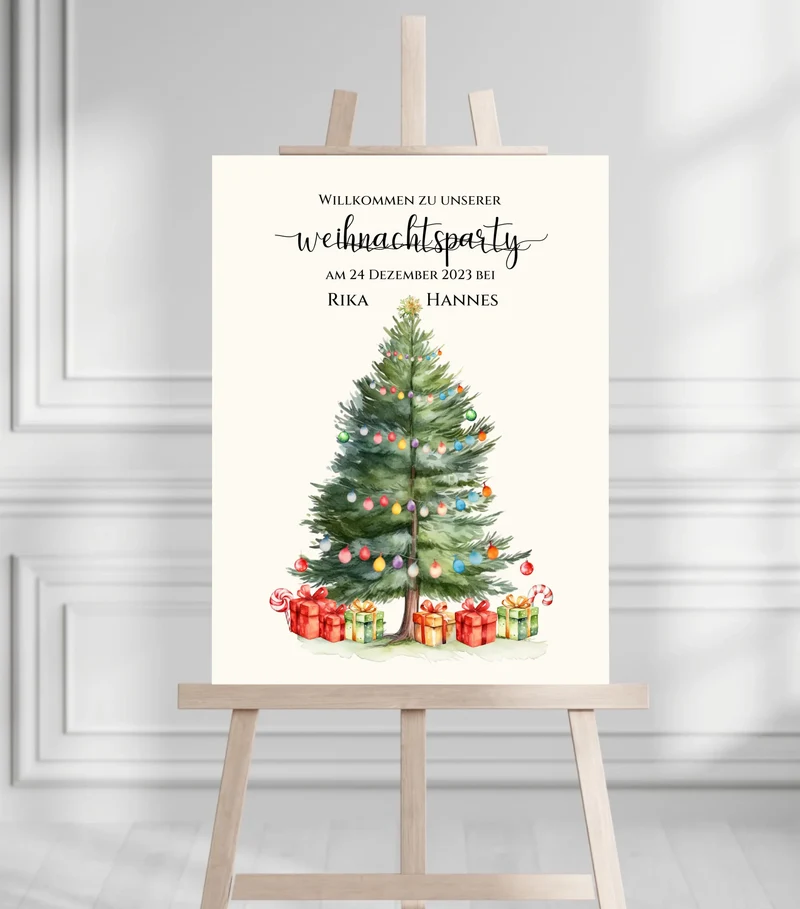 Weihnachtsposter | Willkommensschild Weihnachten | Einladung Weihnachtsfest | Weihnachtsschild Willkommen Schild mit Tannenbaum