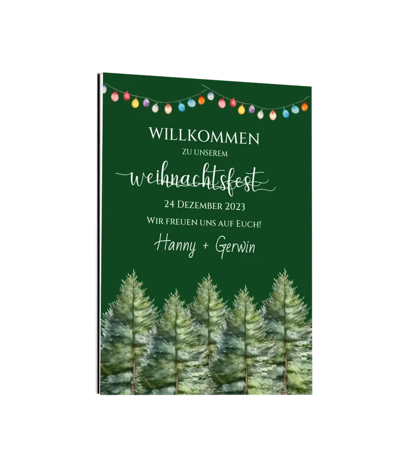 Weihnachtsschild Willkommen mit Tannenbäumen | Weihnachtsposter | Willkommensschild Weihnachten | Einladung Weihnachten | Weihnachten Einladung