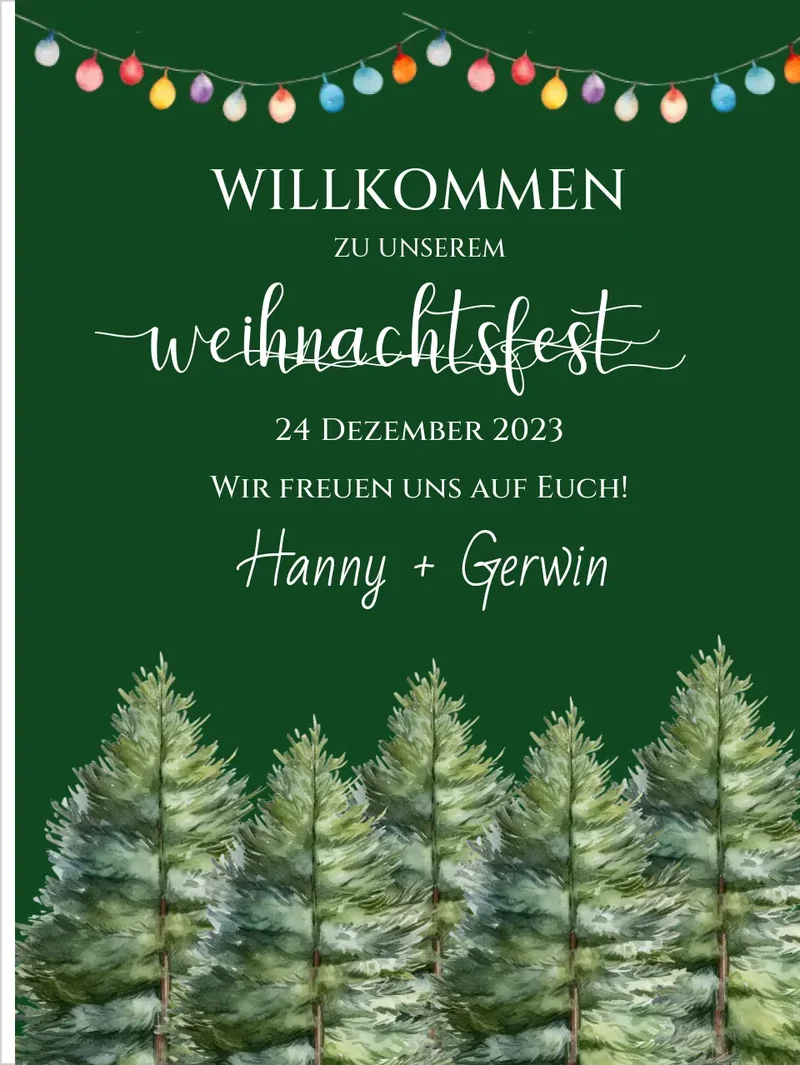 Weihnachtsschild Willkommen mit Tannenbäumen | Weihnachtsposter | Willkommensschild Weihnachten | Einladung Weihnachten | Weihnachten Einladung