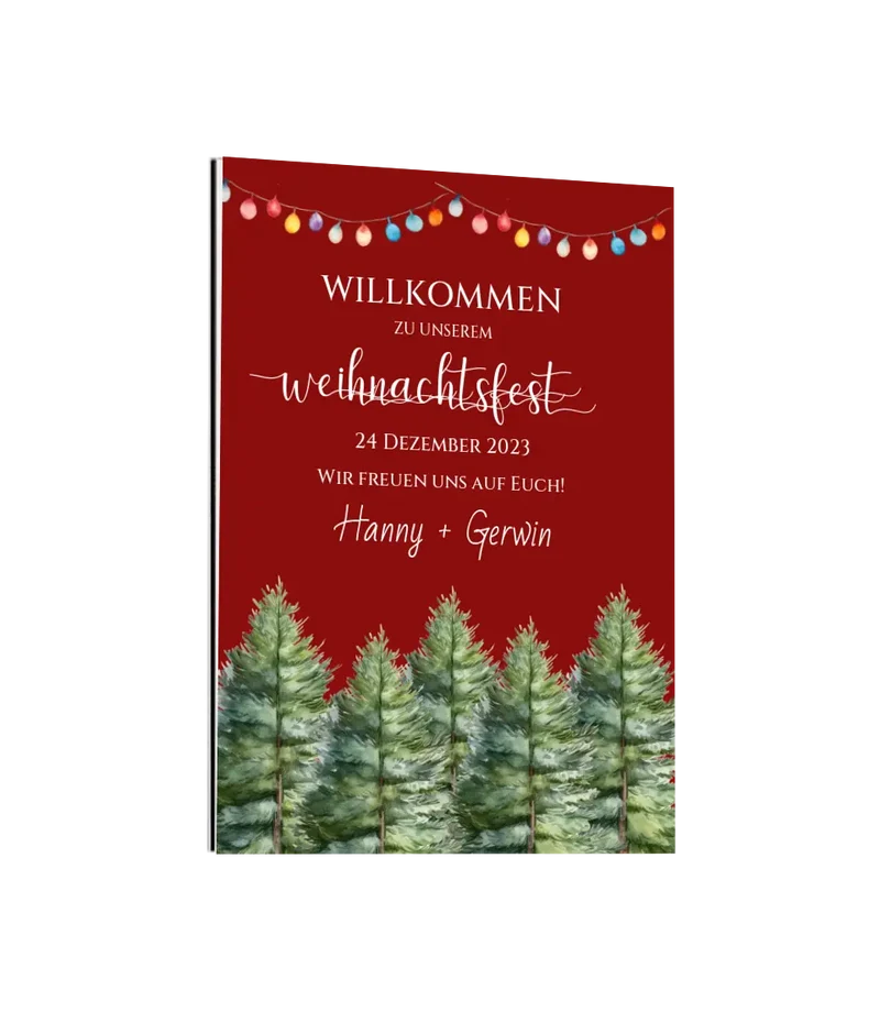 Weihnachtsschild Willkommen mit Tannenbäumen | Weihnachtsposter | Willkommensschild Weihnachten | Einladung Weihnachten | Weihnachten Einladung