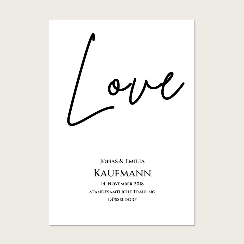 "LOVE" Personalisiertes Hochzeitsposter | Hochzeitsgeschenk Bild mit Namen und Datum