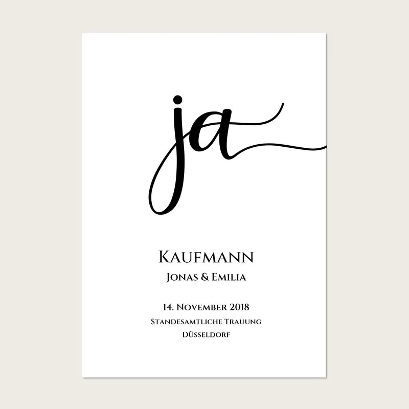 Personalisiertes Hochzeitsposter "JA" | Hochzeitsgeschenk mit Namen und Datum