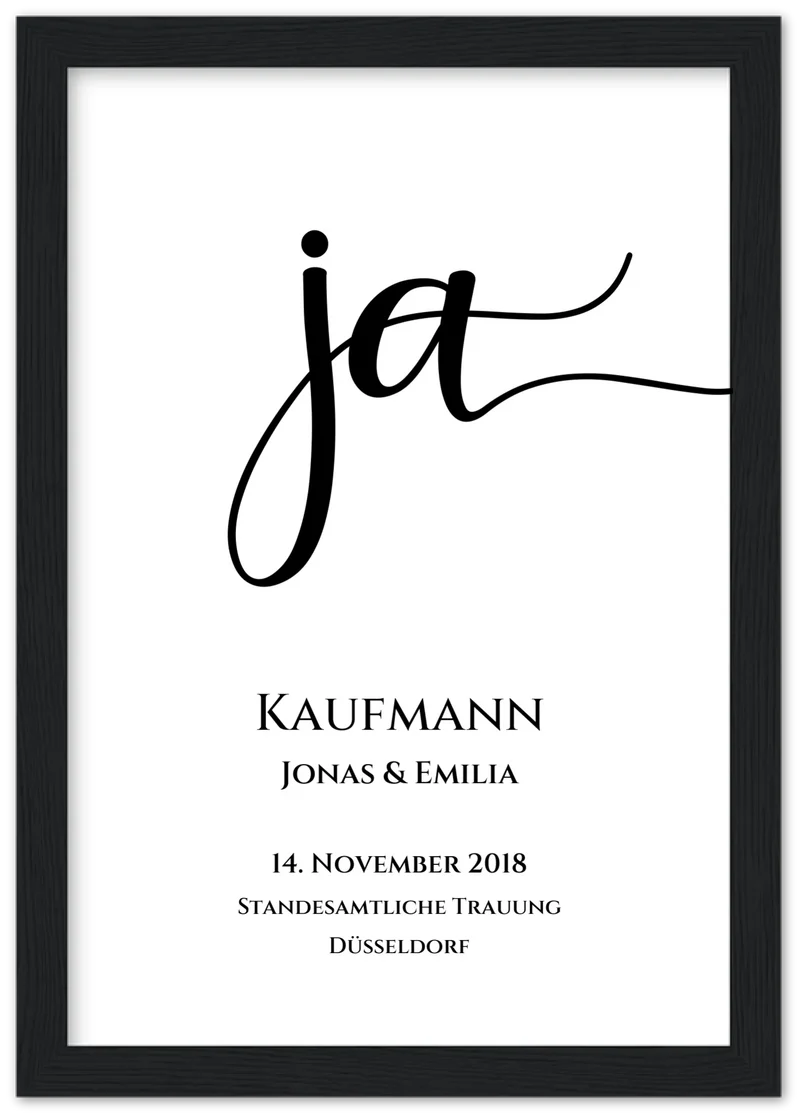 Personalisiertes Hochzeitsposter "JA" | Hochzeitsgeschenk mit Namen und Datum