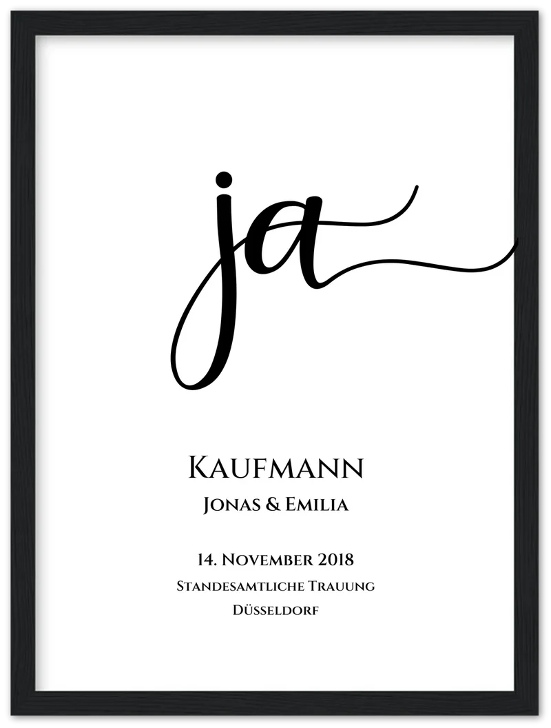 Personalisiertes Hochzeitsposter "JA" | Hochzeitsgeschenk mit Namen und Datum