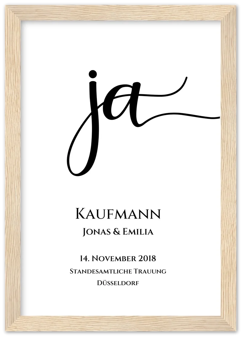 Personalisiertes Hochzeitsposter "JA" | Hochzeitsgeschenk mit Namen und Datum