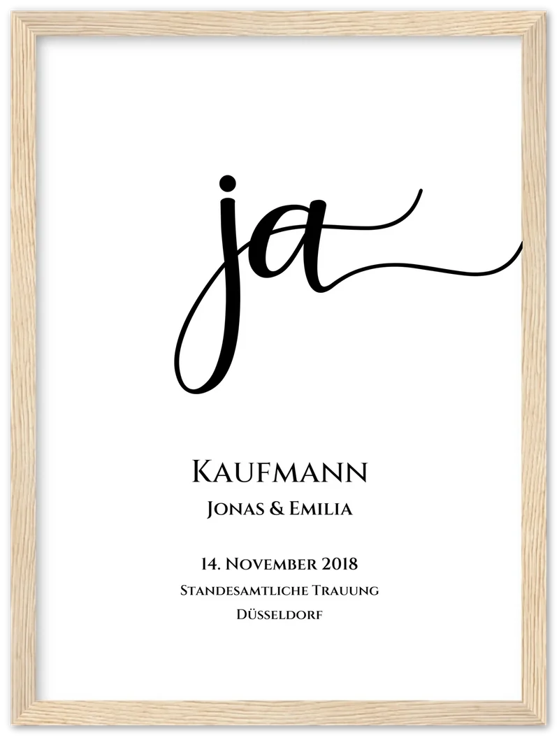 Personalisiertes Hochzeitsposter "JA" | Hochzeitsgeschenk mit Namen und Datum