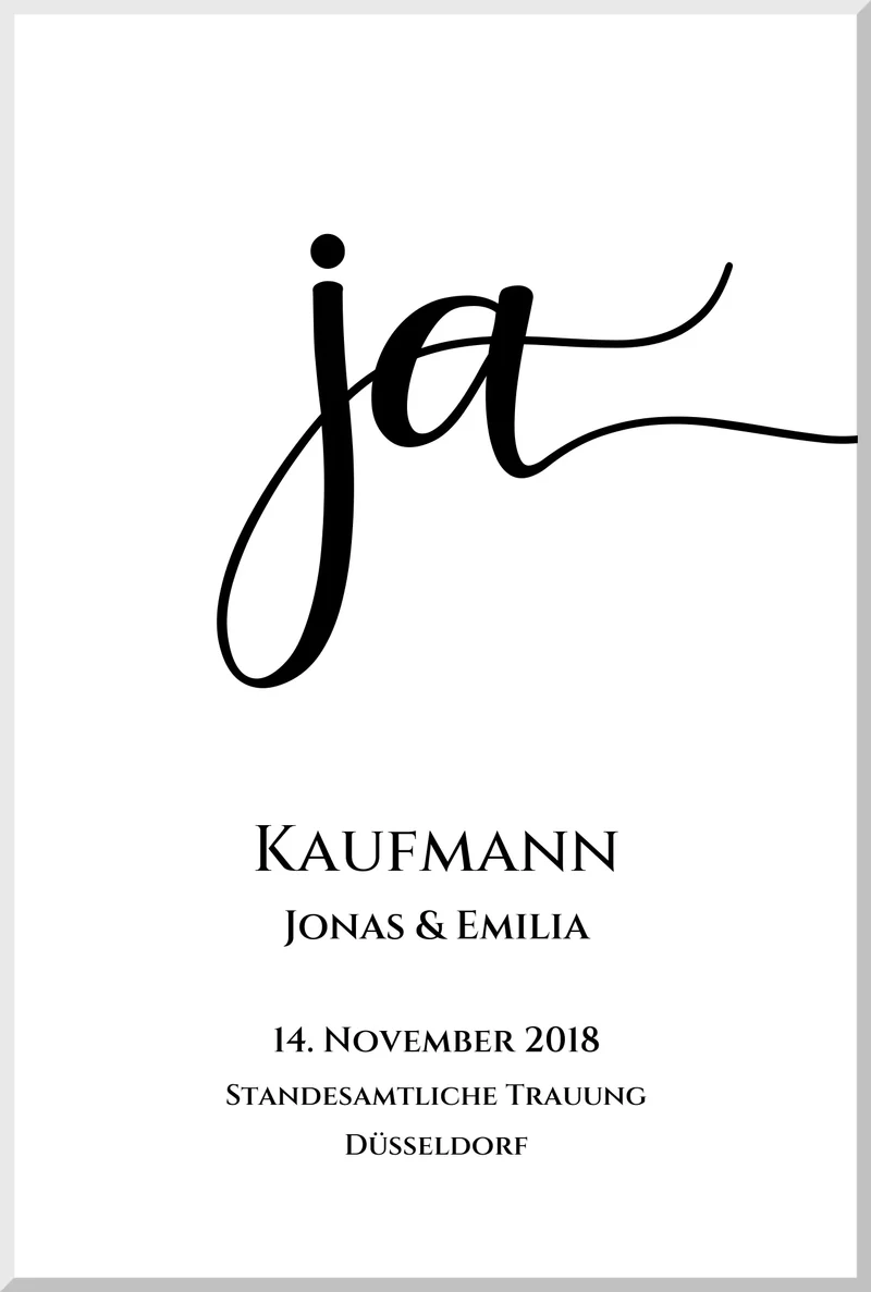 Personalisiertes Hochzeitsposter "JA" | Hochzeitsgeschenk mit Namen und Datum