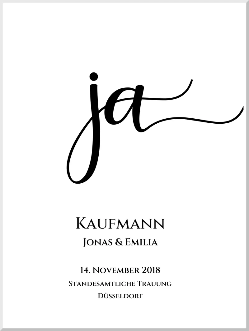 Personalisiertes Hochzeitsposter "JA" | Hochzeitsgeschenk mit Namen und Datum