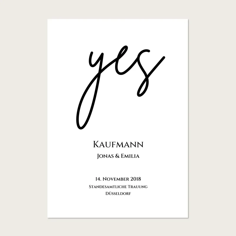 Personalisiertes Hochzeitsposter "YES" | Hochzeitsgeschenk Bild mit Namen und Datum