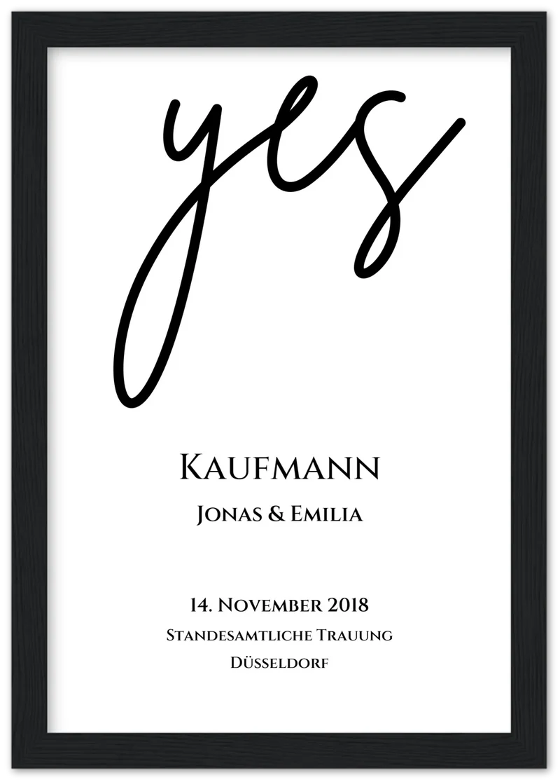 Personalisiertes Hochzeitsposter "YES" | Hochzeitsgeschenk Bild mit Namen und Datum