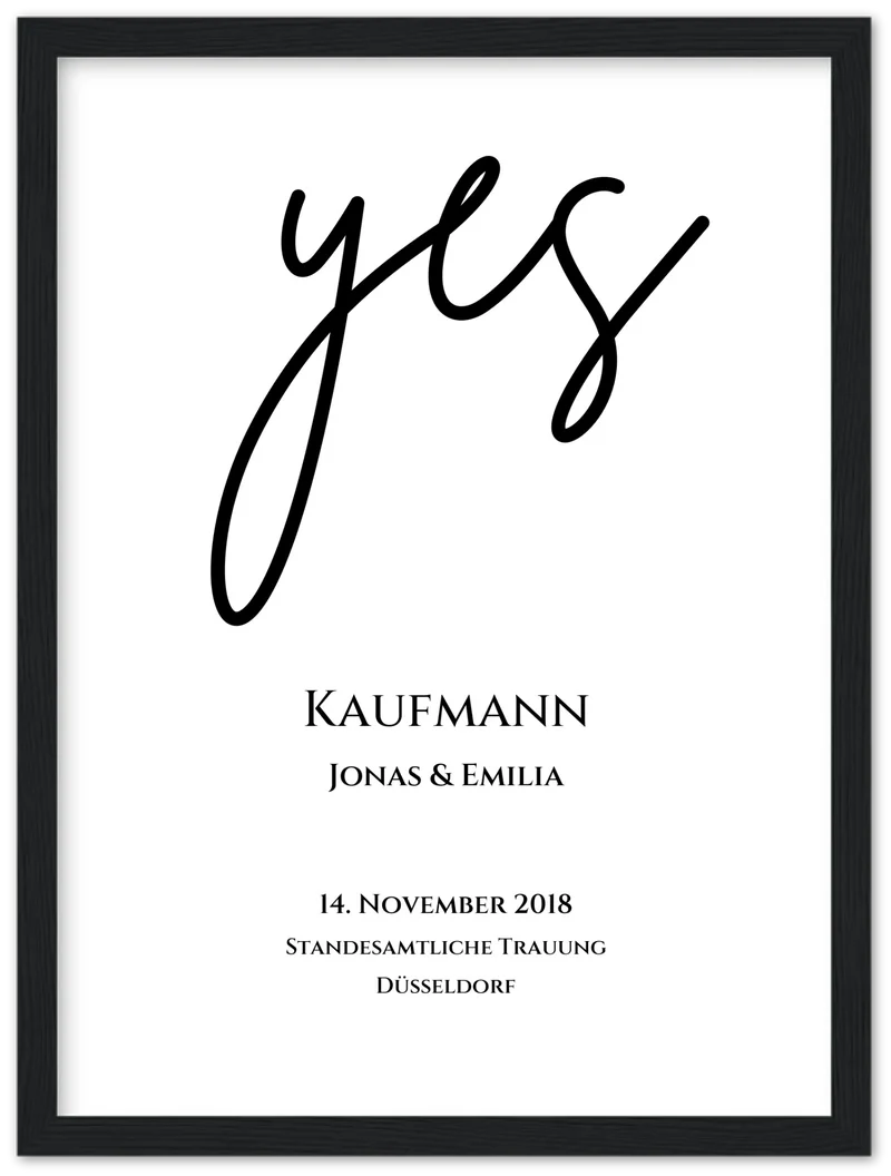 Personalisiertes Hochzeitsposter "YES" | Hochzeitsgeschenk Bild mit Namen und Datum