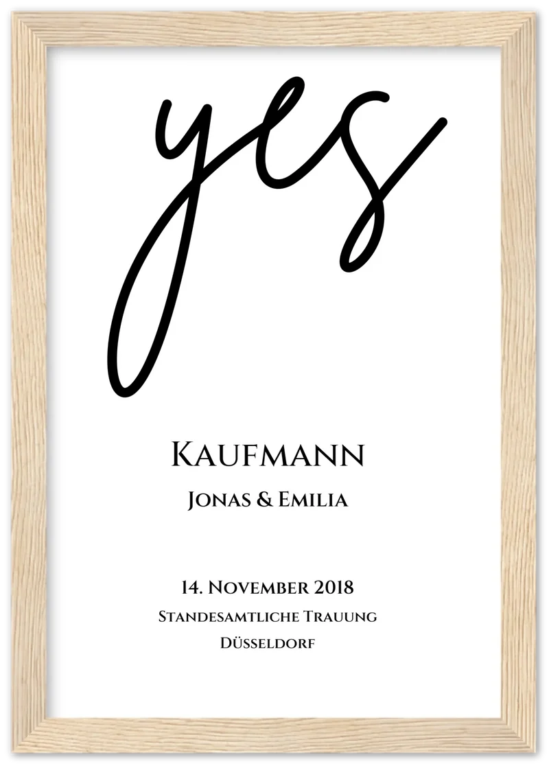 Personalisiertes Hochzeitsposter "YES" | Hochzeitsgeschenk Bild mit Namen und Datum