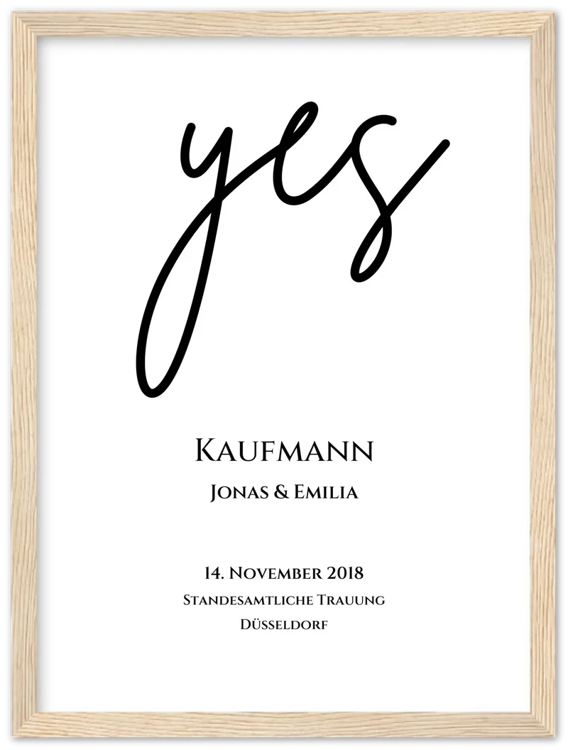 Personalisiertes Hochzeitsposter "YES" | Hochzeitsgeschenk Bild mit Namen und Datum