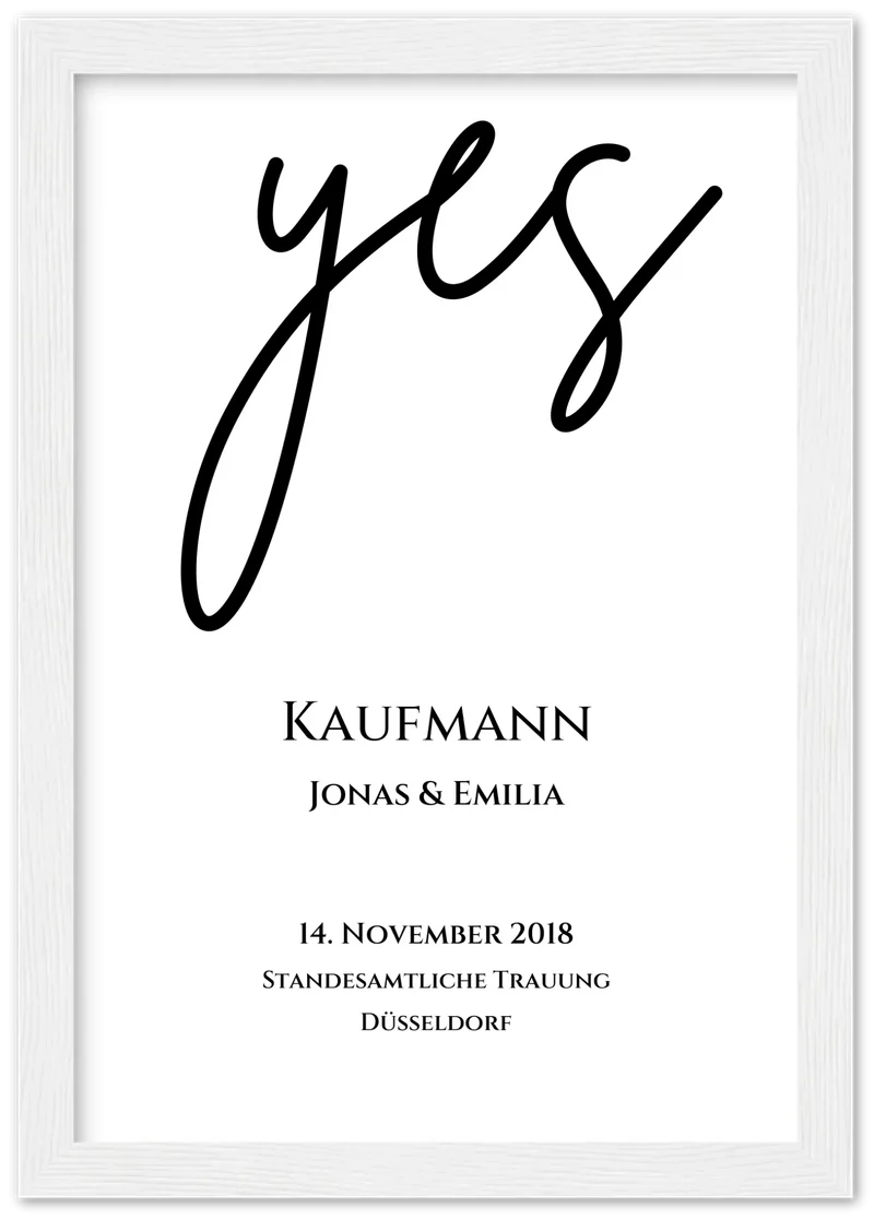 Personalisiertes Hochzeitsposter "YES" | Hochzeitsgeschenk Bild mit Namen und Datum