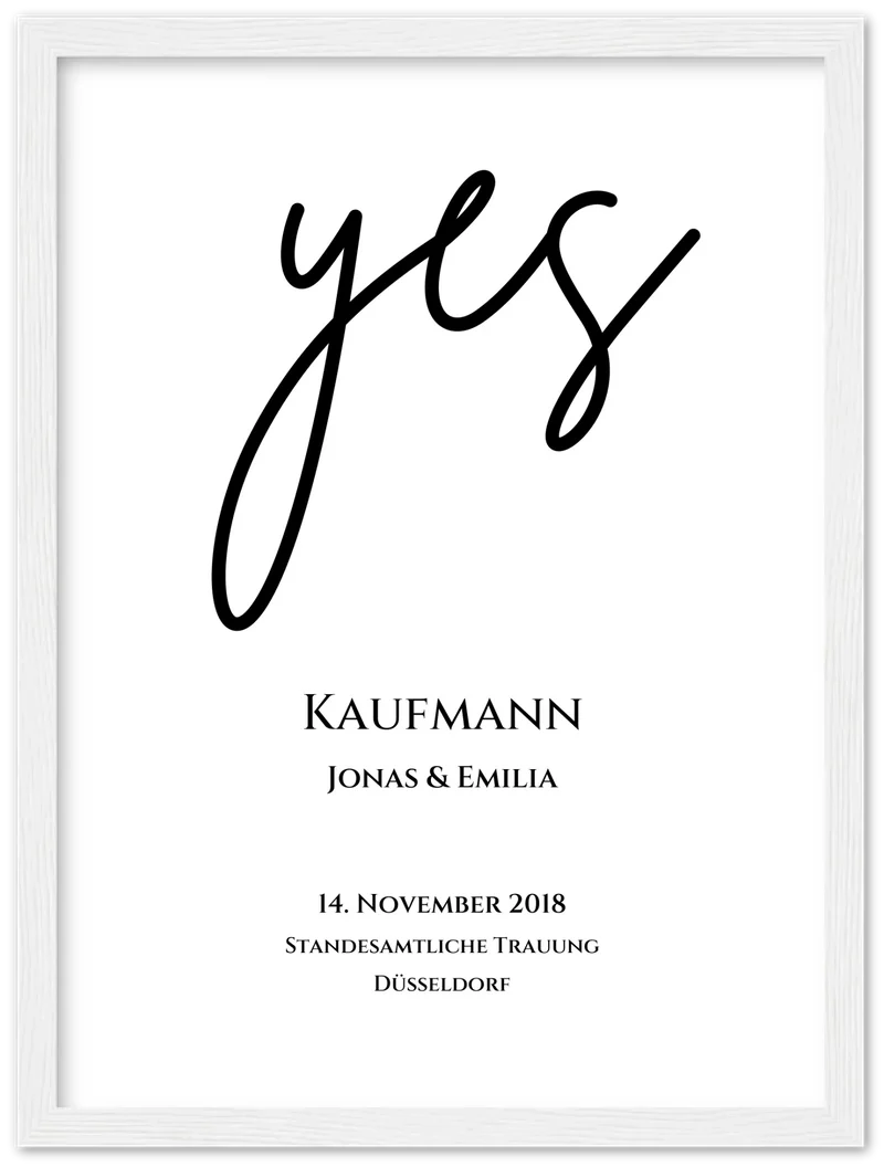 Personalisiertes Hochzeitsposter "YES" | Hochzeitsgeschenk Bild mit Namen und Datum
