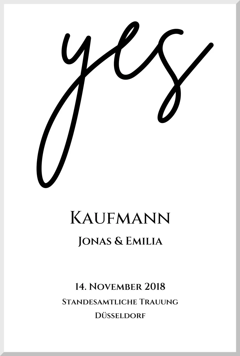 Personalisiertes Hochzeitsposter "YES" | Hochzeitsgeschenk Bild mit Namen und Datum