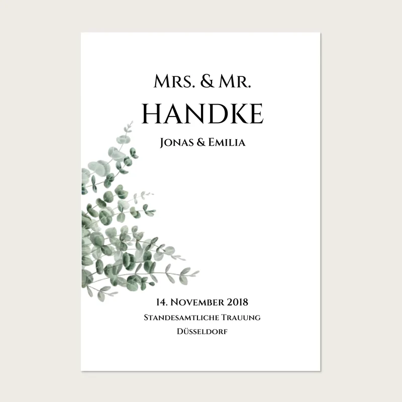 Personalisiertes Hochzeitsposter "Just Married" | "Mr. & Mrs." Hochzeitsgeschenk mit Namen und Datum