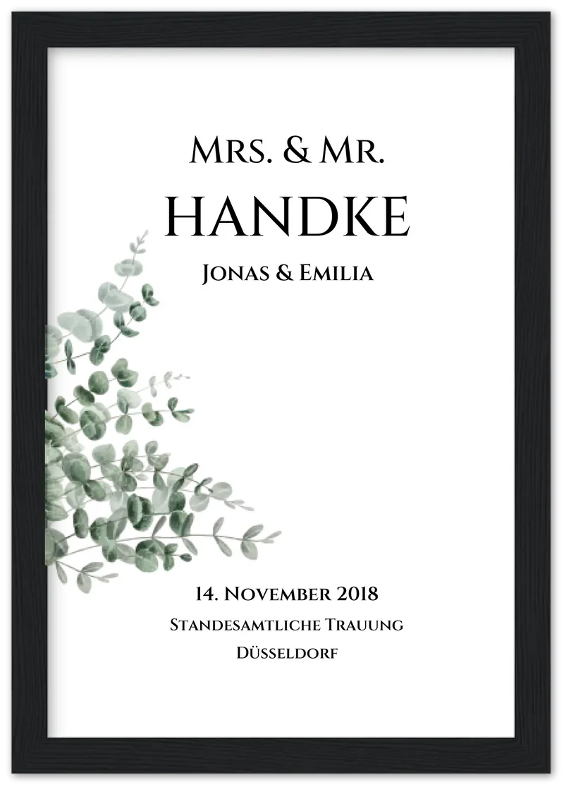 Personalisiertes Hochzeitsposter "Just Married" | "Mr. & Mrs." Hochzeitsgeschenk mit Namen und Datum