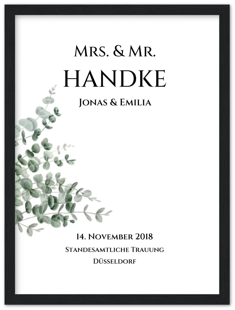 Personalisiertes Hochzeitsposter "Just Married" | "Mr. & Mrs." Hochzeitsgeschenk mit Namen und Datum