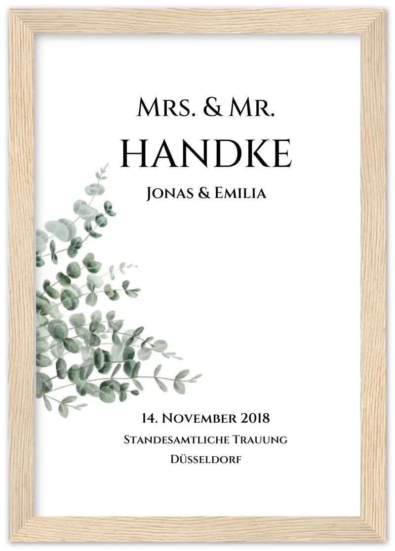 Personalisiertes Hochzeitsposter "Just Married" | "Mr. & Mrs." Hochzeitsgeschenk mit Namen und Datum