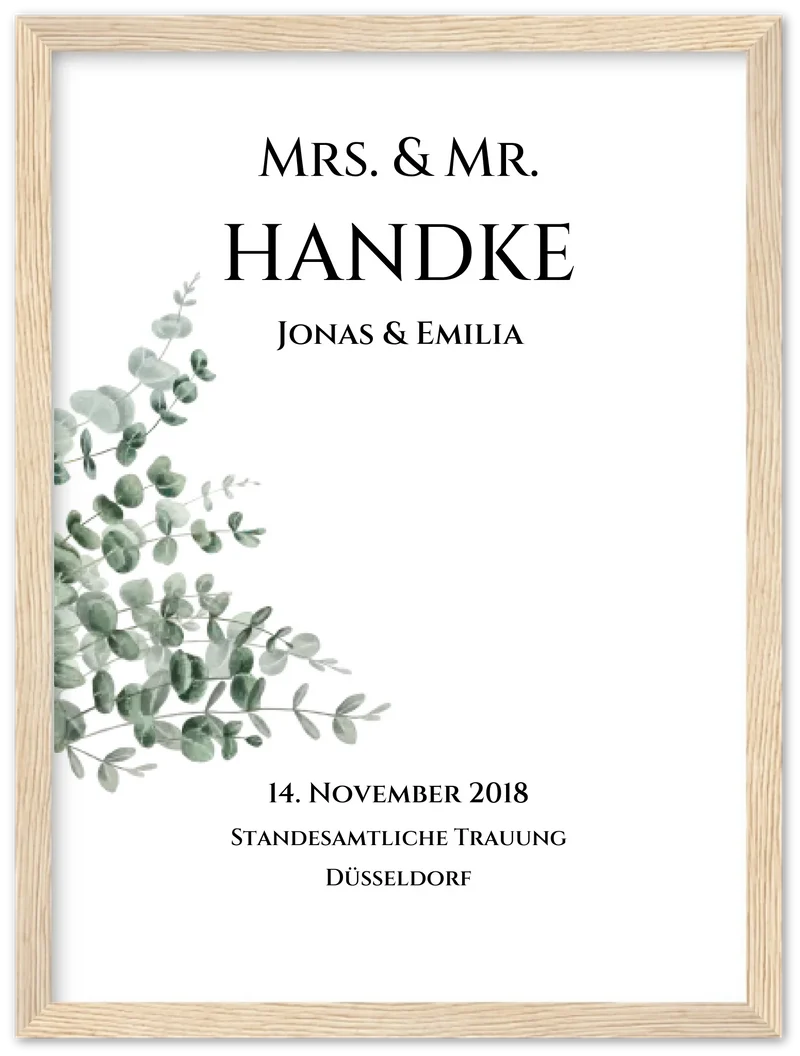 Personalisiertes Hochzeitsposter "Just Married" | "Mr. & Mrs." Hochzeitsgeschenk mit Namen und Datum