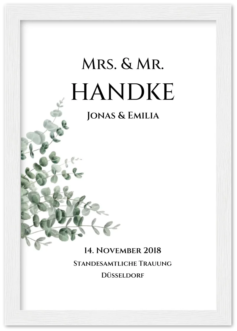 Personalisiertes Hochzeitsposter "Just Married" | "Mr. & Mrs." Hochzeitsgeschenk mit Namen und Datum
