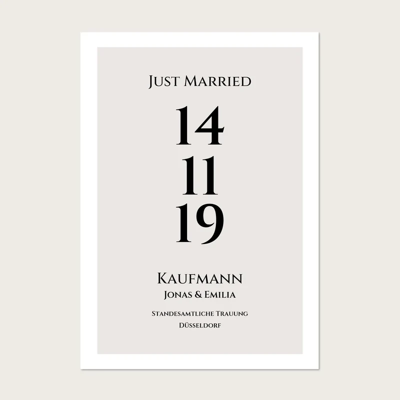 Personalisiertes Hochzeitsposter "Just Married" | "Hochzeit Datum" Hochzeitsgeschenk mit Namen und Datum