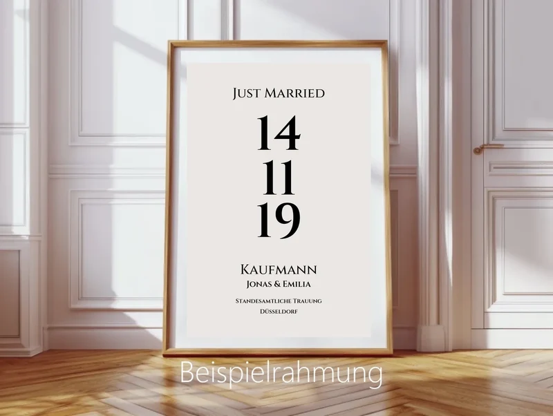 Personalisiertes Hochzeitsposter "Just Married" | "Hochzeit Datum" Hochzeitsgeschenk mit Namen und Datum