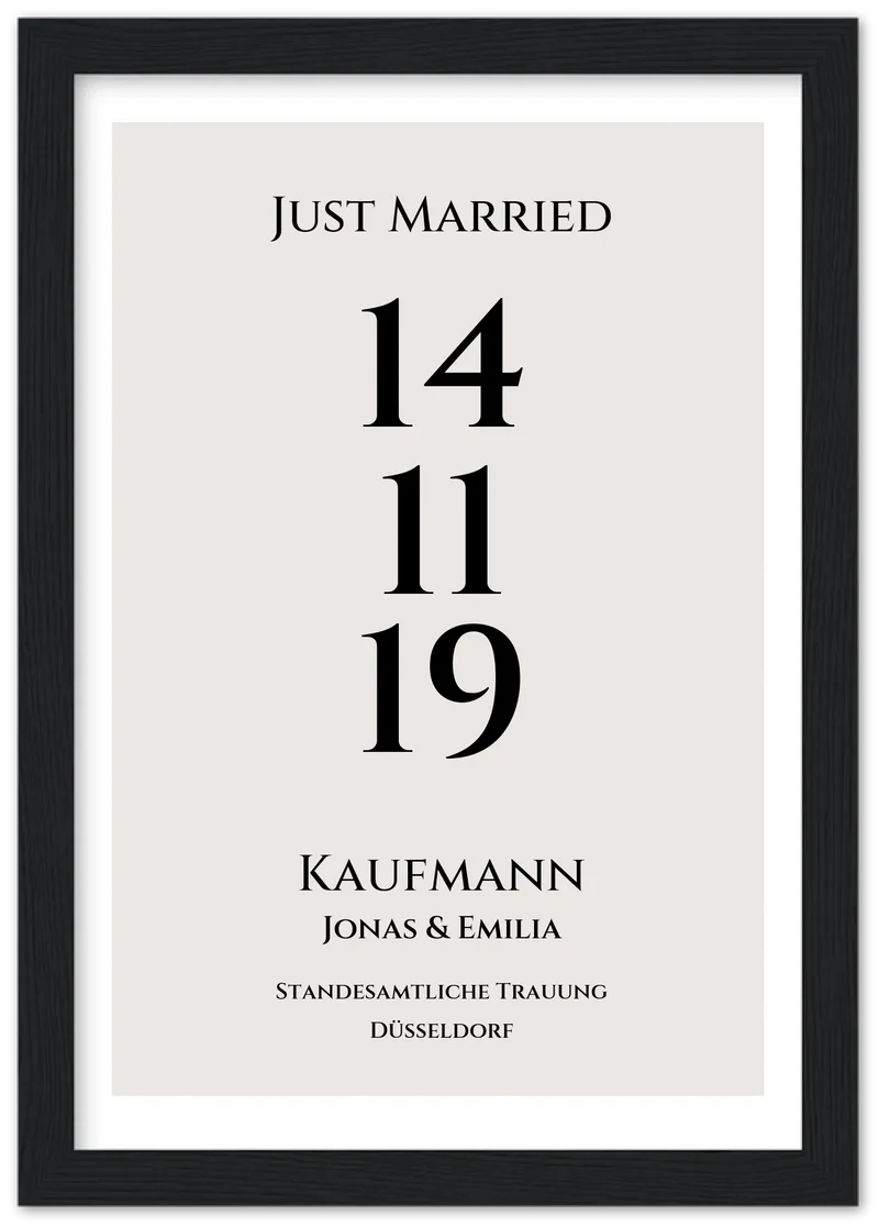 Personalisiertes Hochzeitsposter "Just Married" | "Hochzeit Datum" Hochzeitsgeschenk mit Namen und Datum