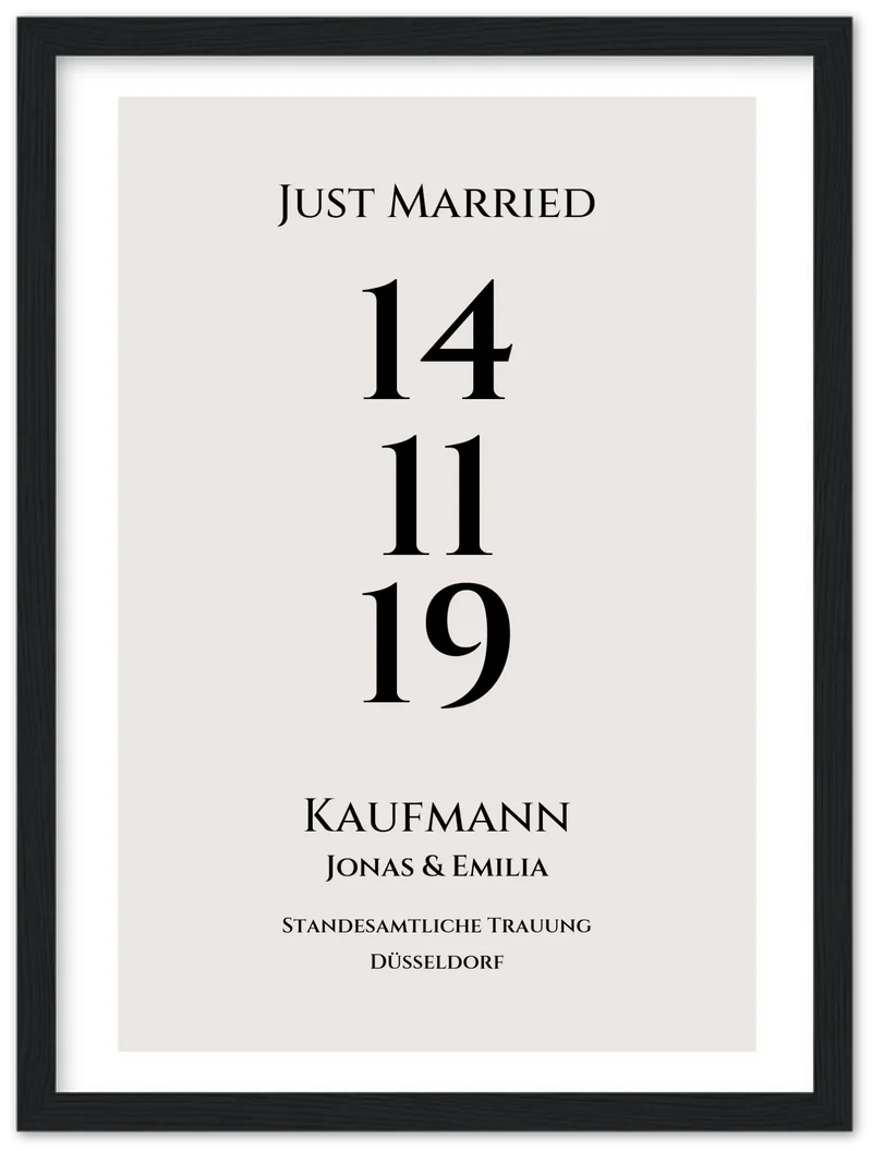 Personalisiertes Hochzeitsposter "Just Married" | "Hochzeit Datum" Hochzeitsgeschenk mit Namen und Datum