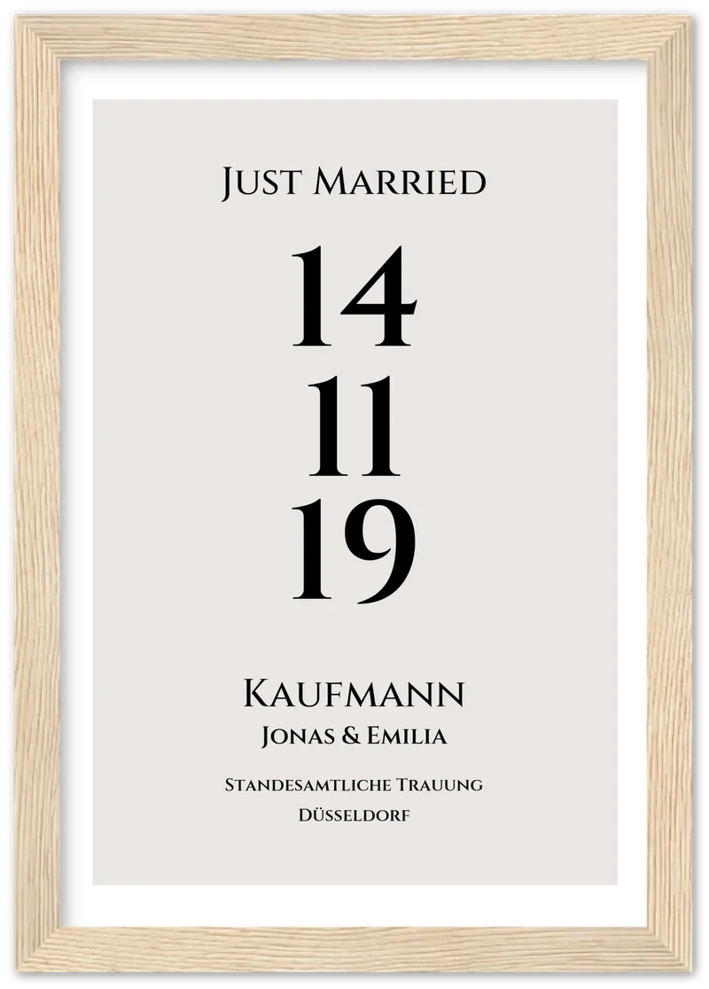 Personalisiertes Hochzeitsposter "Just Married" | "Hochzeit Datum" Hochzeitsgeschenk mit Namen und Datum
