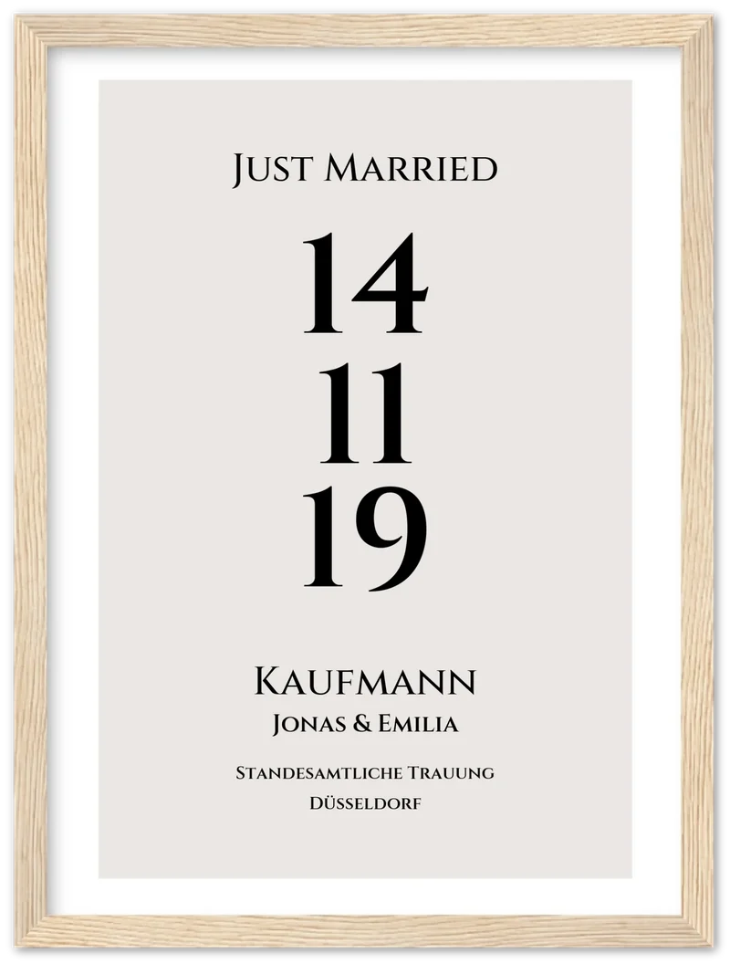 Personalisiertes Hochzeitsposter "Just Married" | "Hochzeit Datum" Hochzeitsgeschenk mit Namen und Datum