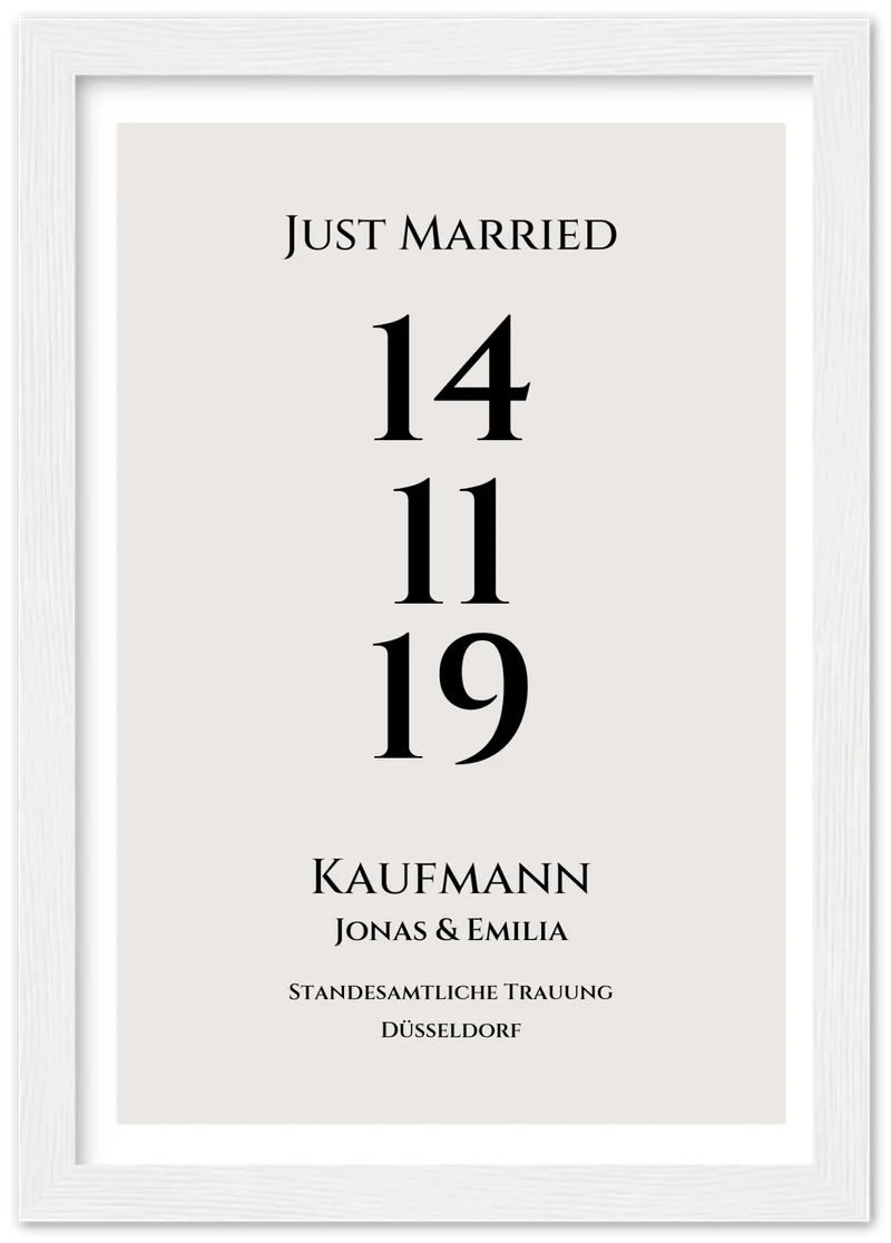Personalisiertes Hochzeitsposter "Just Married" | "Hochzeit Datum" Hochzeitsgeschenk mit Namen und Datum
