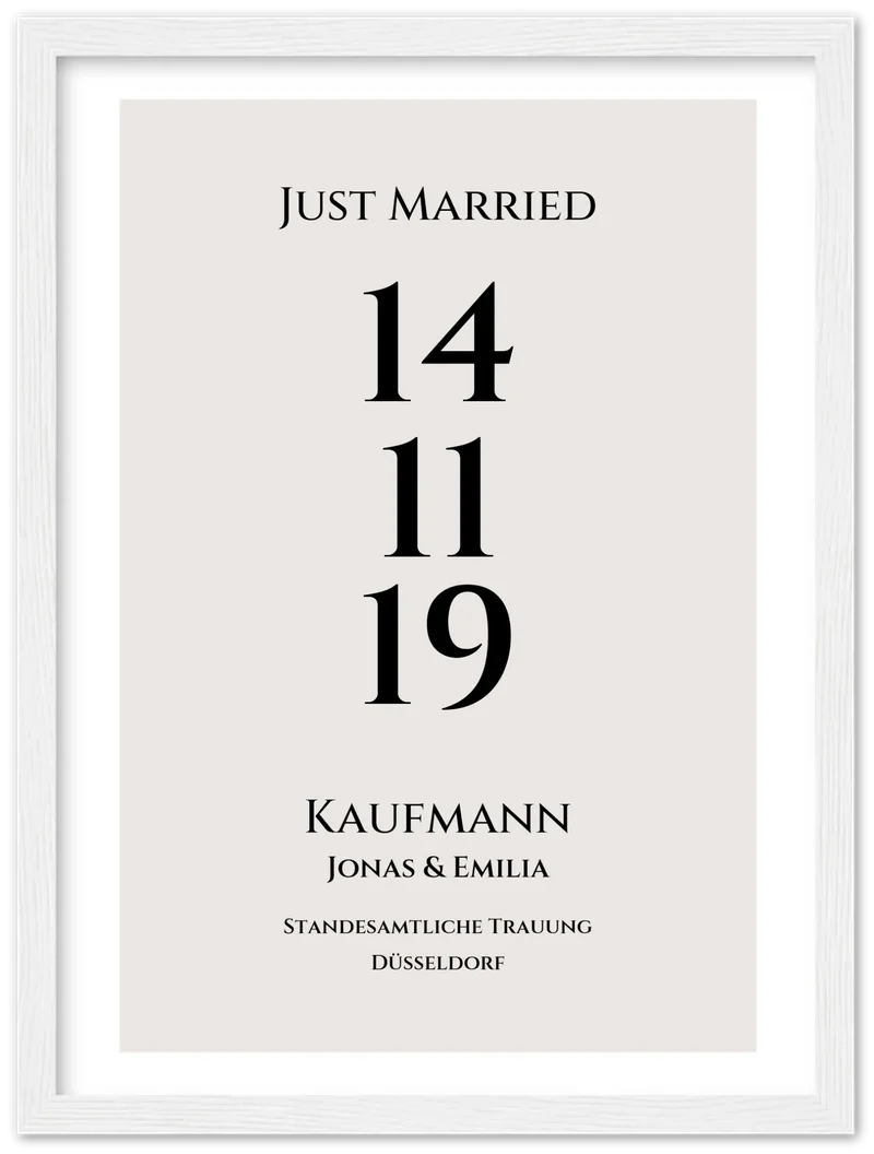 Personalisiertes Hochzeitsposter "Just Married" | "Hochzeit Datum" Hochzeitsgeschenk mit Namen und Datum