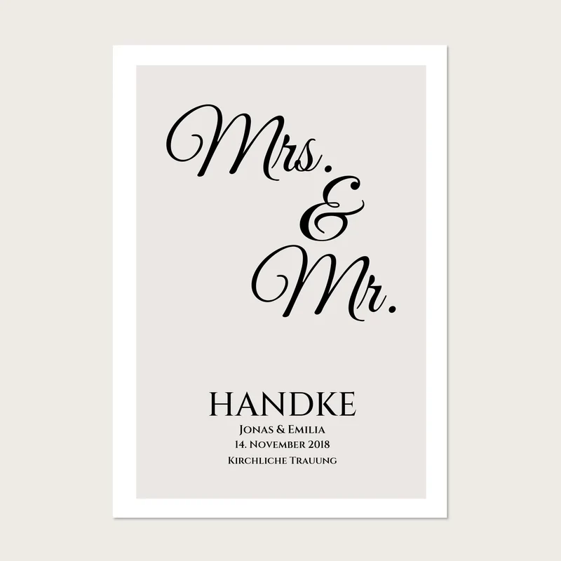 "Mr. & Mrs." Personalisiertes Hochzeitsposter | Hochzeitsgeschenk Bild mit Namen und Datum
