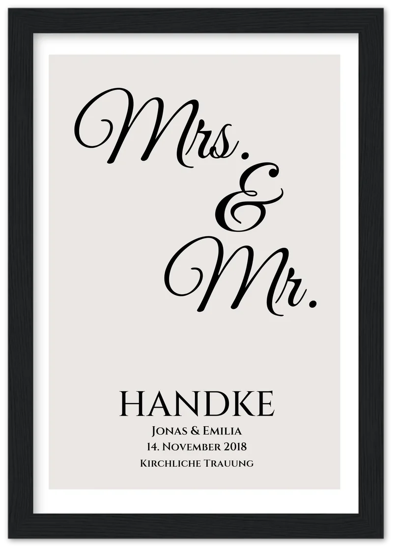 "Mr. & Mrs." Personalisiertes Hochzeitsposter | Hochzeitsgeschenk Bild mit Namen und Datum