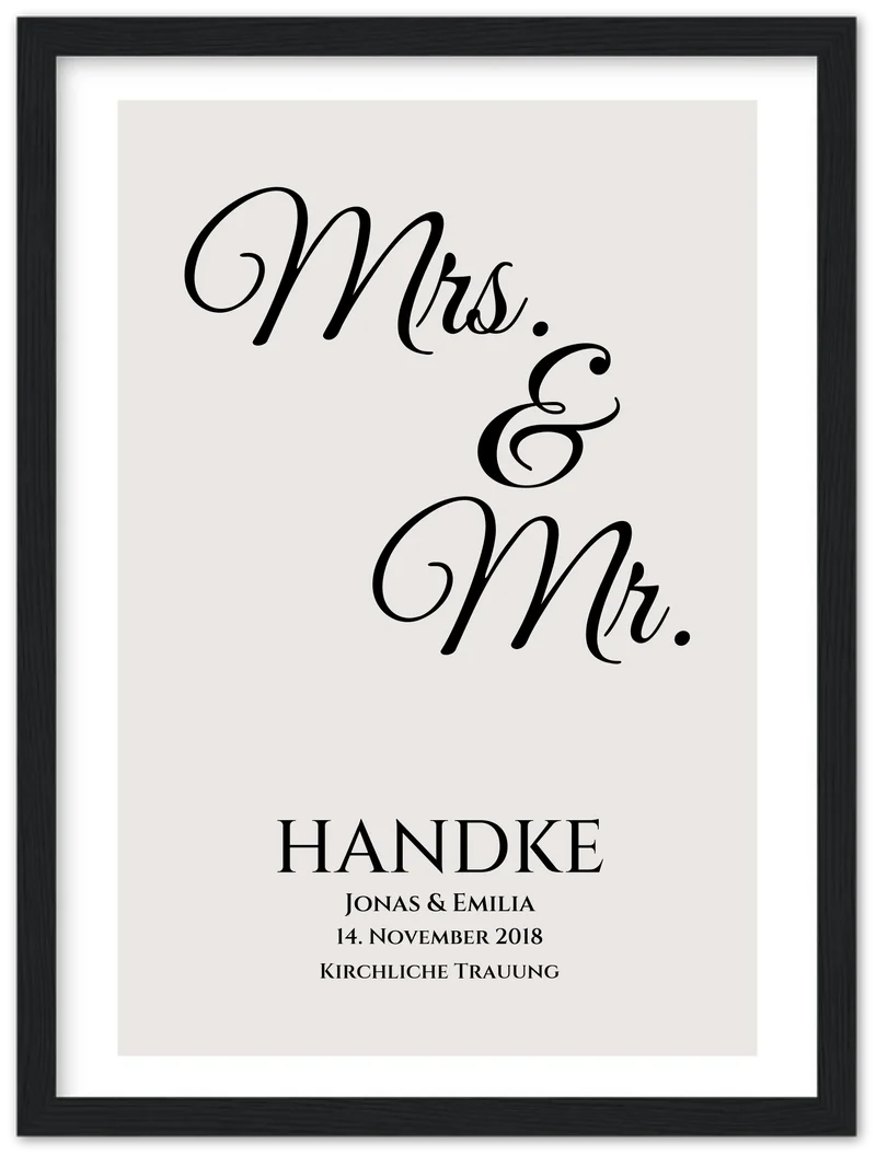"Mr. & Mrs." Personalisiertes Hochzeitsposter | Hochzeitsgeschenk Bild mit Namen und Datum